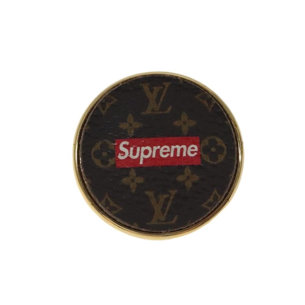 Louis Vuitton Supreme Pin Badge Metal Gold Mp2076 Brown Brooch